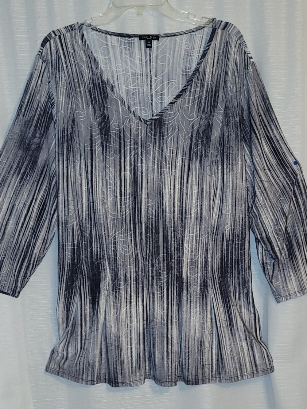 Sami & Jo Plus Charcoal Stripe V-Neck Women's Top